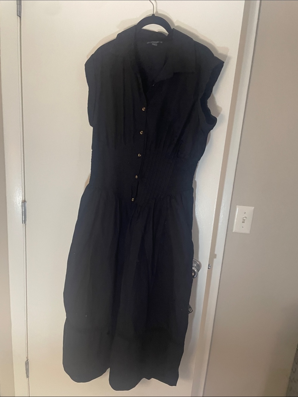 Anthropologie Black Sleeveless Button-Front Maxi Dress